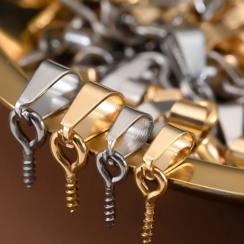 20Pcs Steel Pendant Bail Pinch Clip with Screw Eye Pin DIY Jewelry Making Findings Necklace Charms Connector 3x7mm 4x9mm