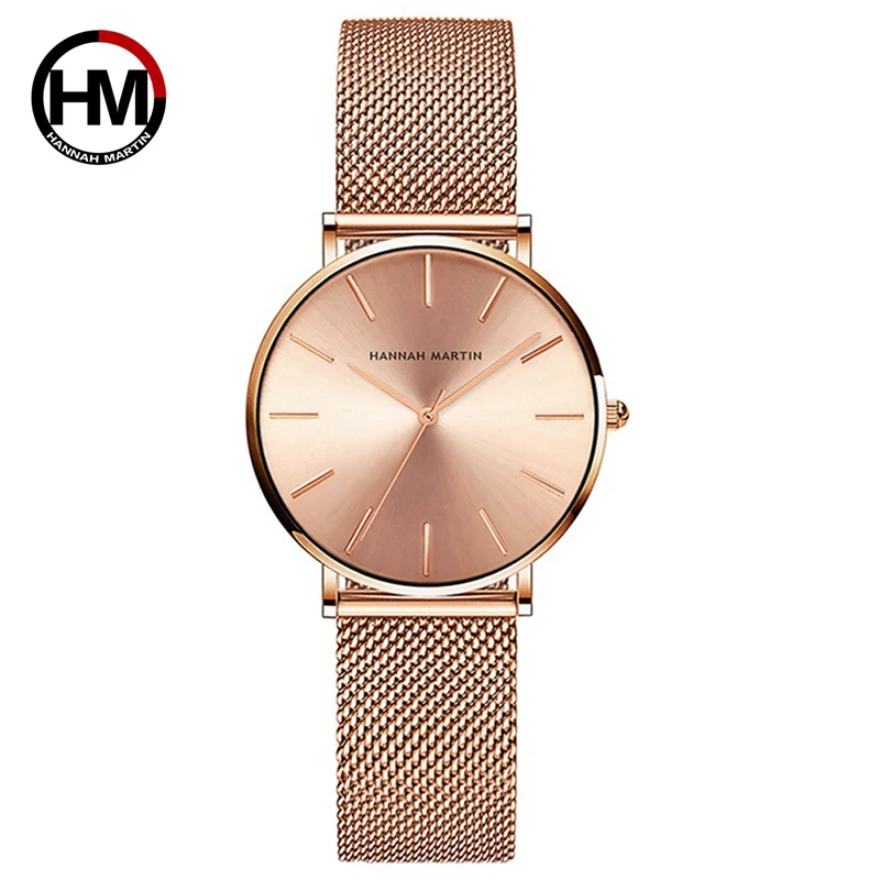 HANNAH MARTIN Original Top Brand Hot Selling Quartz Watch Women Simple Elegant Steel Japan Movement 36mm Japanese Movement Clock Banquet Matching & Work Leisure Watches Ladies Clock Local Express Shipping Watch
