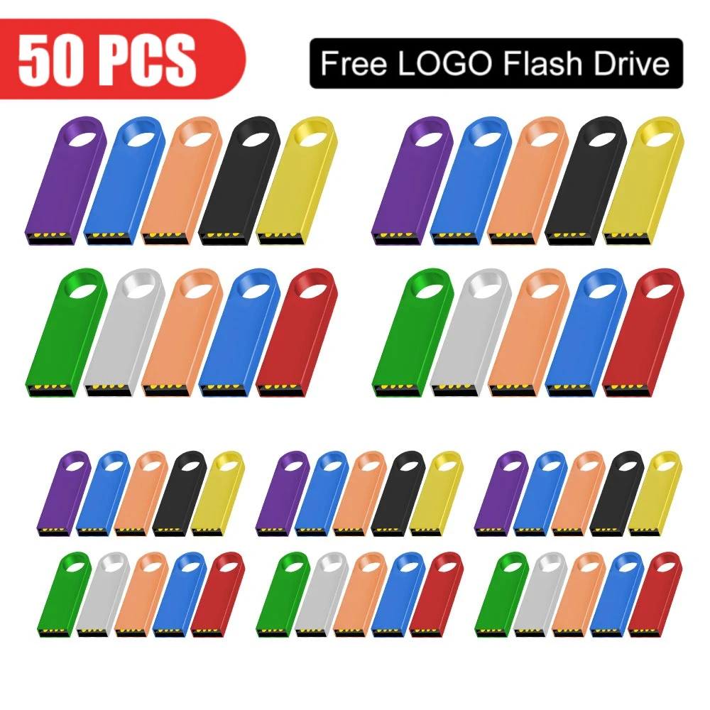 

50 шт. Бесплатный индивидуальный логотип USB-флешка 4 ГБ 8 ГБ 2,0 высокоскоростной флэш-накопитель 16 ГБ 32 ГБ 64 ГБ 128 ГБ флэш-накопитель металлические USB-накопители 512 МБ
