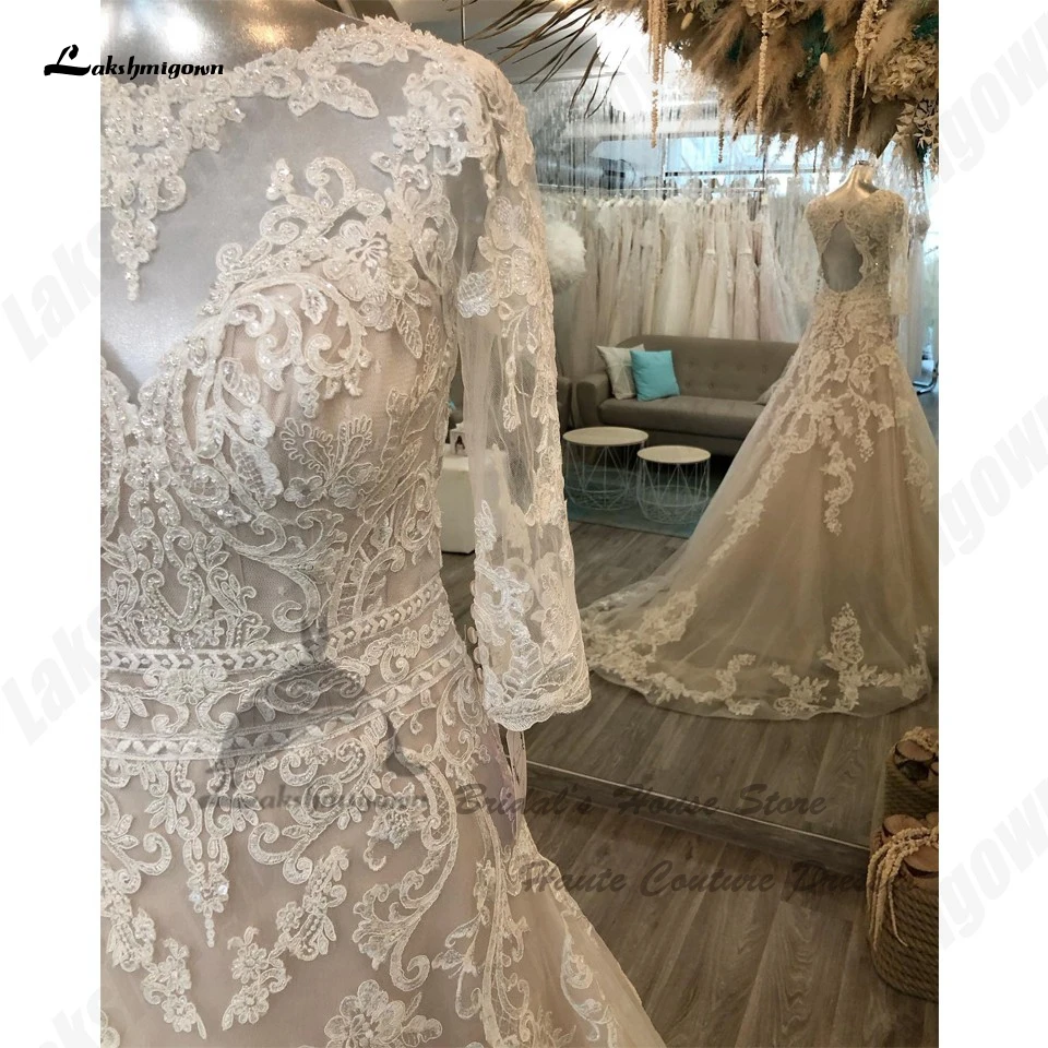 Gaun pengantin putri lakshmigle gaun pernikahan lengan 3/4 jubah 2024 gaun pernikahan pengantin Boho antik applique renda manik-manik