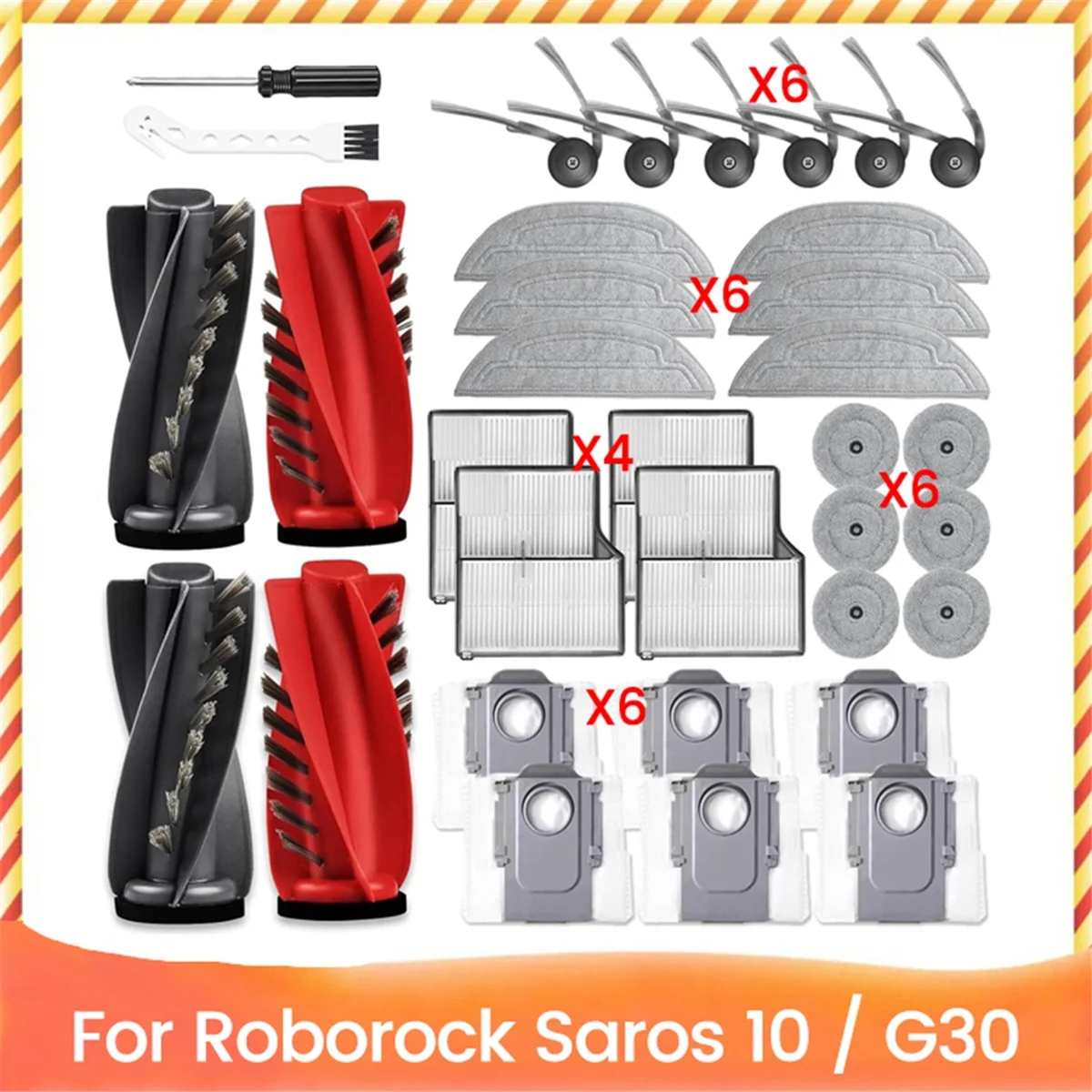 AA87C 34 шт. сменный комплект для робота-пылесоса Roborock Saros 10/G30, основная боковая щетка, фильтры HEPA, тряпки для швабры, мешки для пыли