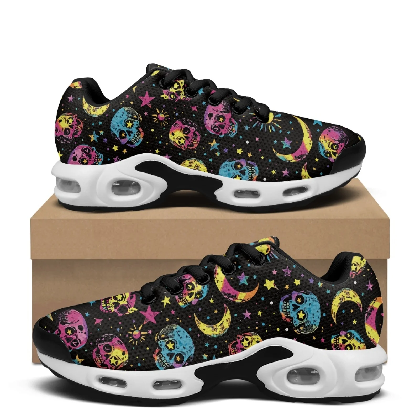 PENSTROLL Skull and Moon Pattern Air Cushion Easy Air Running Shoes Cross Trainers Shoes for Mens Walking Casual Wear