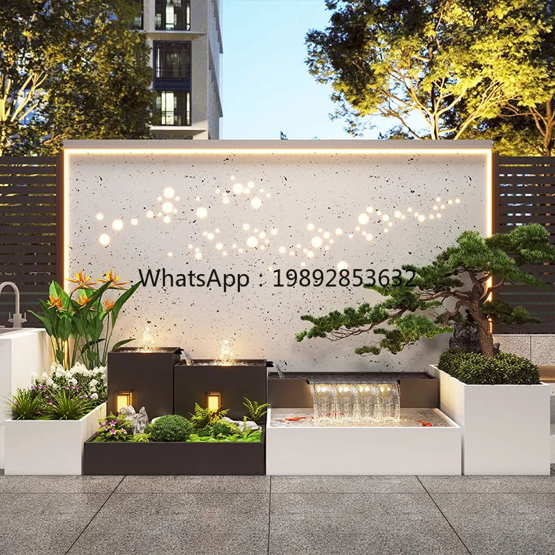 LYY Courtyard Outdoor Water Curtain Landscape Wall Stainless Steel Fish Pond Landscaping Rockery Fountain Balcony