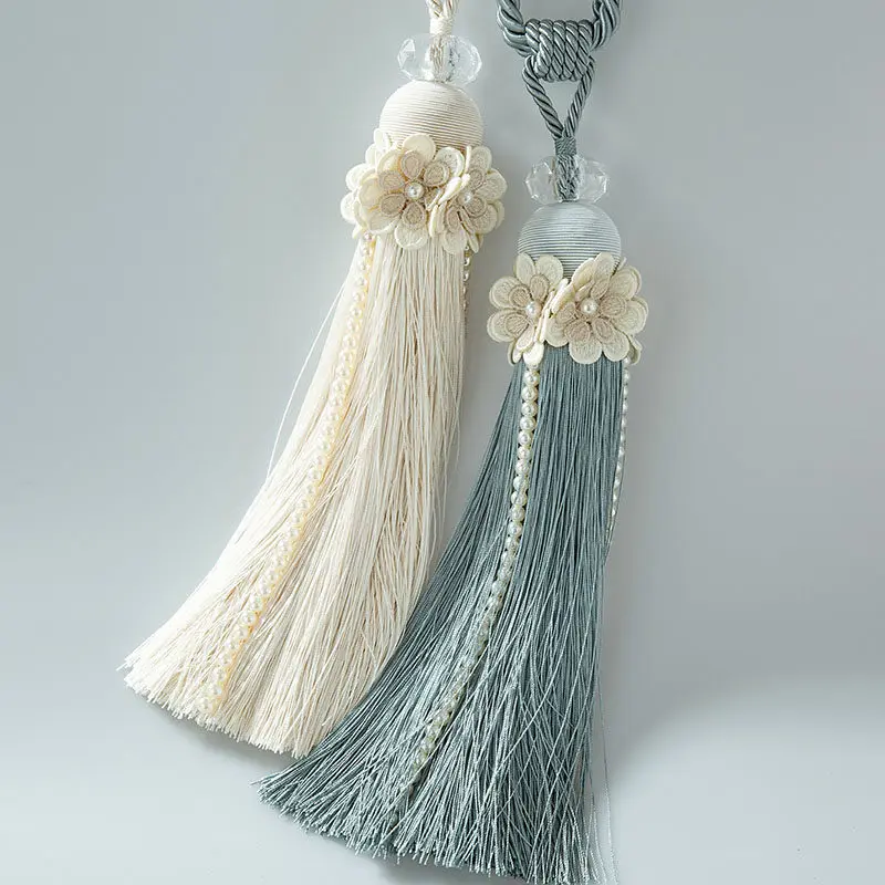 Luxury Curtain Tieback with Flower Crystal & Tassel Rope Holdback for Home Decoration (Living Room, Bedroom) Curtain Accessories