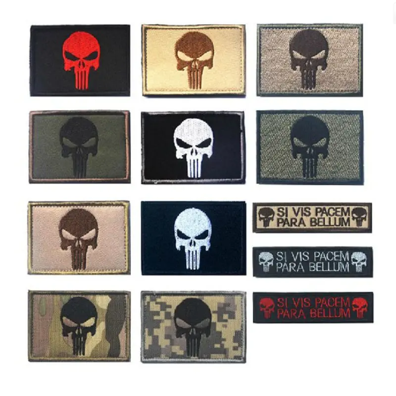 Embroidered Skull Si Vis Pacem Para Bellum Patches Tactical  Hook Fastener Badge For vest Backpack Jacket