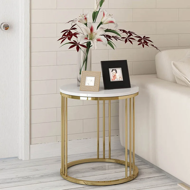 

Nordic Marble Side Table, Round Iron Small Coffee Table for Living Room, Bedroom, Balcony, Simple Design Accent Furniture