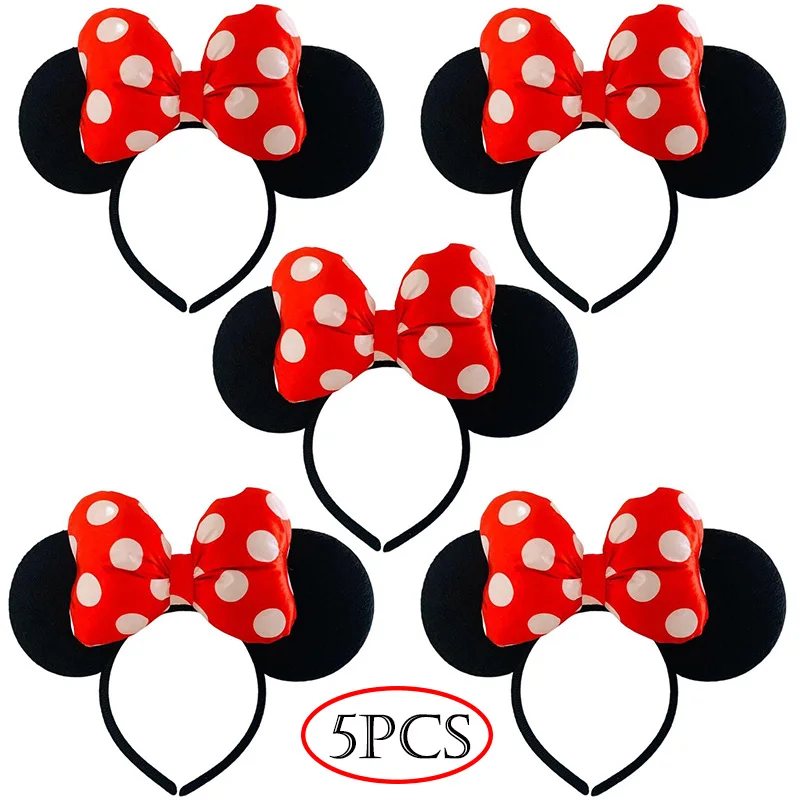 5 pcs/lot Halloween Red Pink Minnie Mickey  Ears Headband For Kid Adult Festival Party Big Bow Hairband Women Girl Hair Headwear