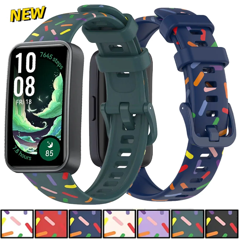 Printed Silicone Strap for Huawei Band 10 9 8 Breathable Soft Wristband Bracelet Huawei Band 10 9 Replaceable Accessories Correa