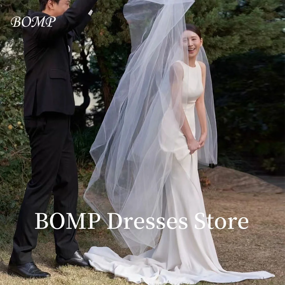 

BOMP Elegant Mermaid Wedding Party Dress Floor Length Sweep Train Evening Bridal Gown Korea Phot Shoot Customized Simple