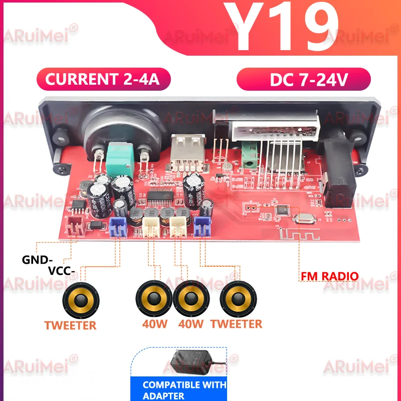 

80W Single Channel Bluetooth 5.0 Truck Amplifier Board, Heavy Duty 24V Audio System with FM Radio/TF/USB/MP3 Decoder/Recording