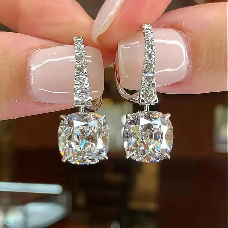 925 Sterling Silver Female Dangle Earrings with Crystal Cubic Zircon Exquisite Women Ear Accessories