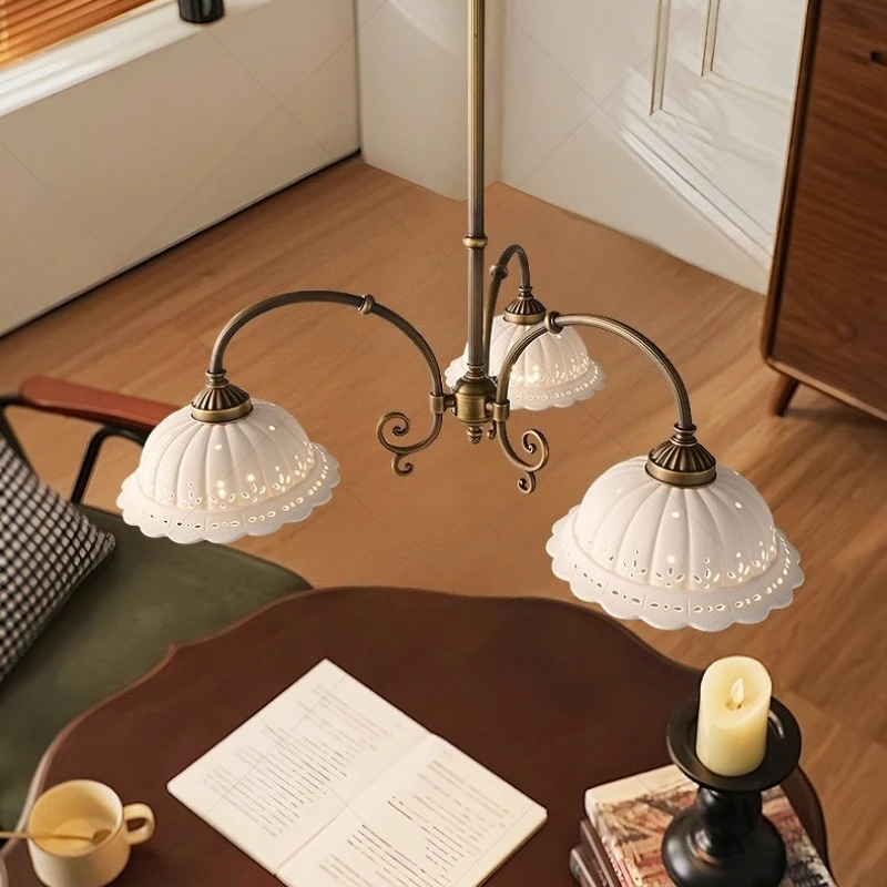 Medieval Retro Hollow Out Ceramic Pendant Lights Designer Artistic Ornament Luminaire Living Room Restaurant Aisle Hanging Lamps