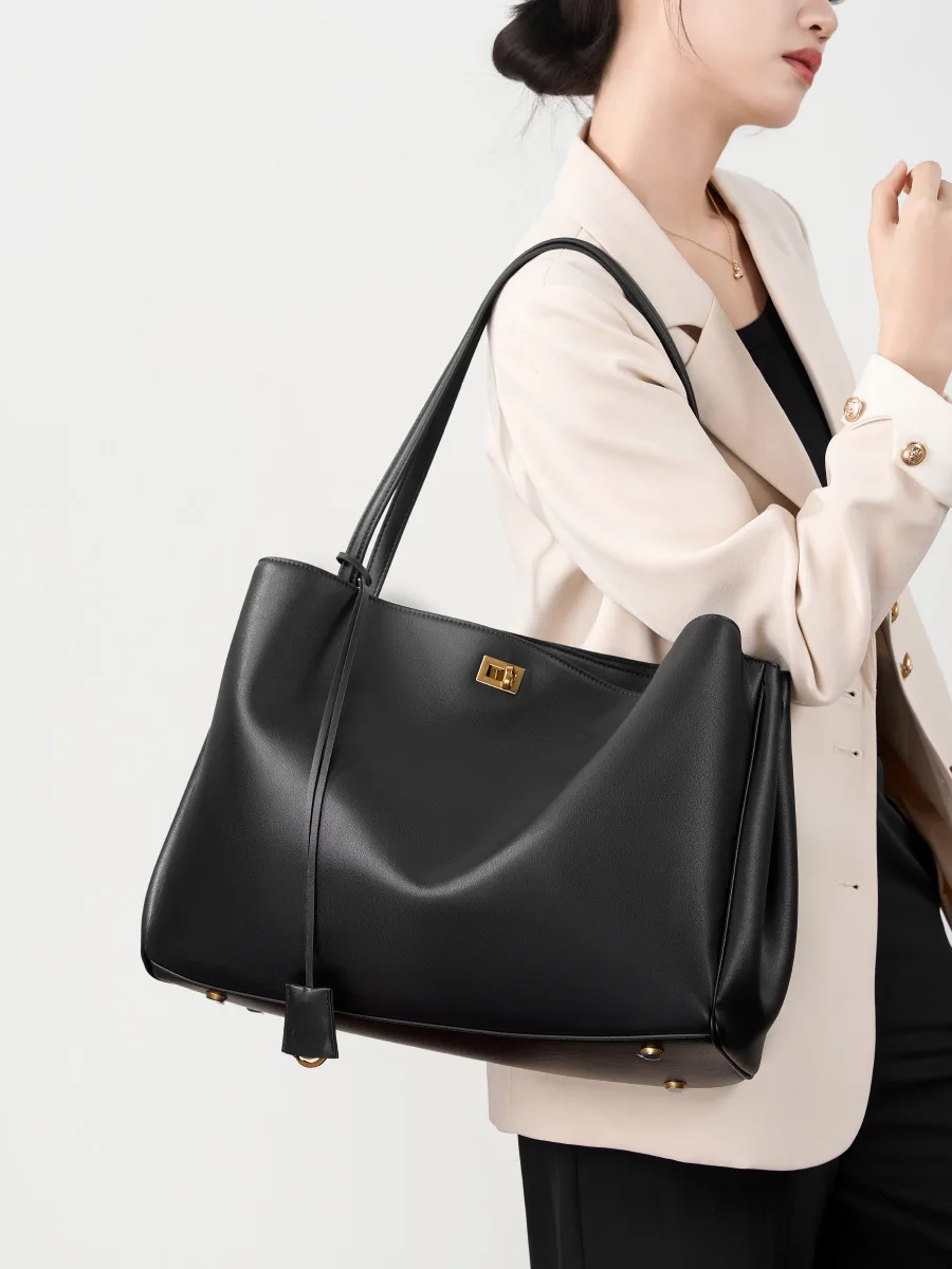 

Luxury Designer Original Genuine Leather Large Size Single-Shoulder Women's Bag High-End Tote Underarm Top Layer Cowhide