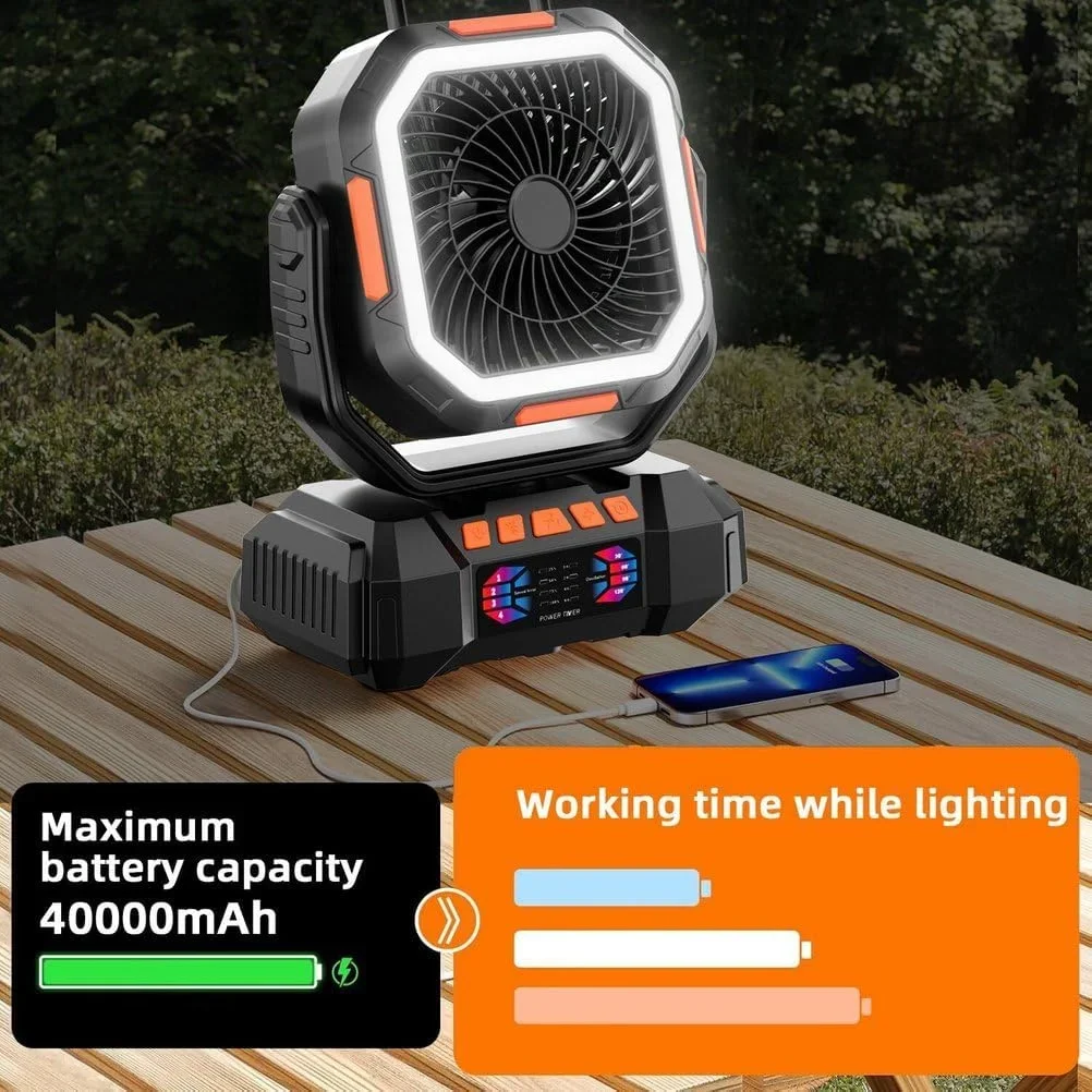 Rechargeable Portable Camping Fan 40000mah 720° Rotating Hanging Fan Night Light Air Cooler Outdoor Camping Tent Fans Ventilador