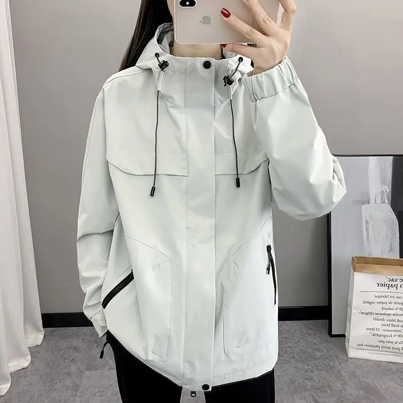 

Spring and Autumn New Women's Windbreaker Jacket Commuter Hooded Waterproof Oversized Jacket