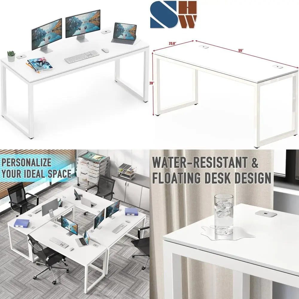 مكتب كمبيوتر مكتبي كبير مقاس 55 بوصة باللون الأبيض عالي الجودة لمحطة العمل التجارية مكتب مريح للأعمال