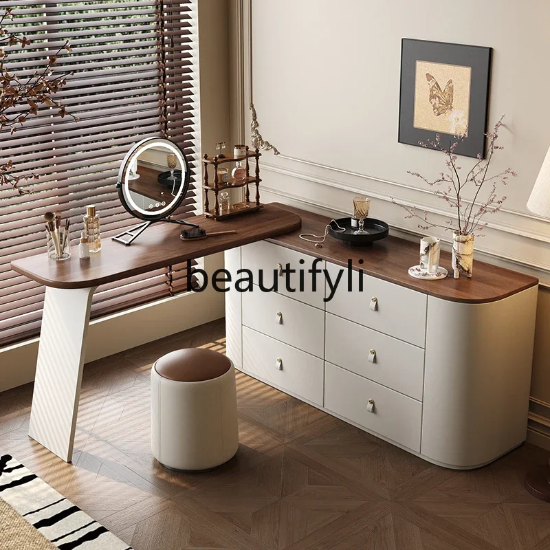 

High-end retro, makeup table household bedroom, saddle leather medieval bedside dresser and chest integrated