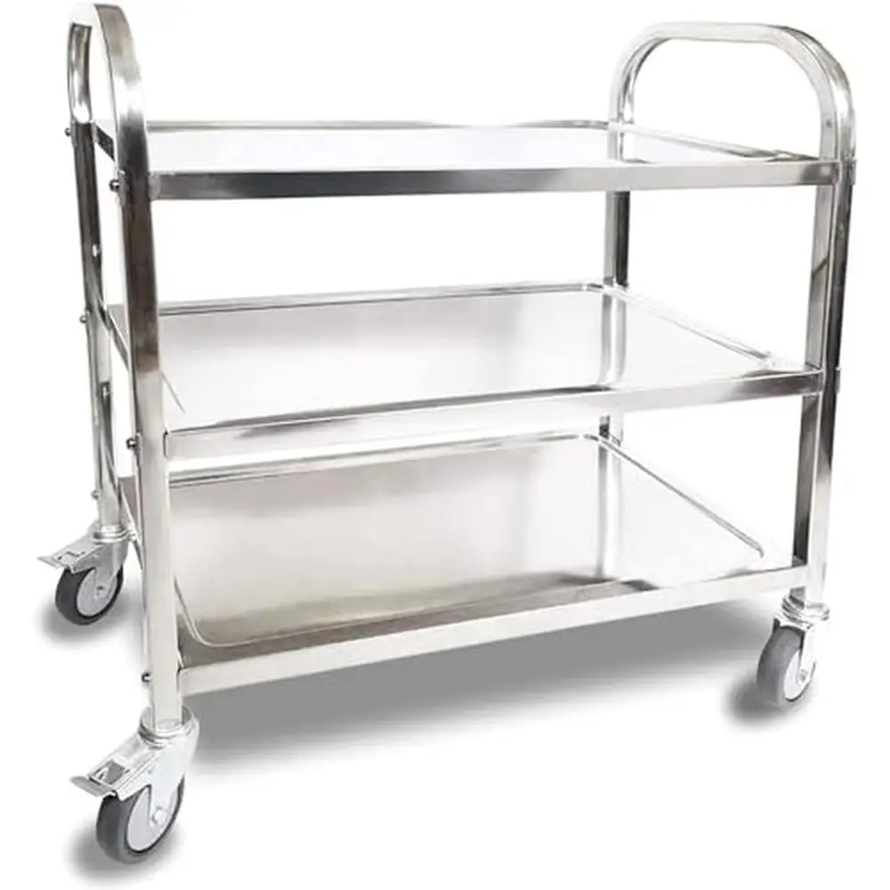 

Stainless Steel 3 Tier Utility Cart with Locking Wheels 29.5x16x33" 330lbs Load Capacity Kitchen Island Trolley Rotating Casters