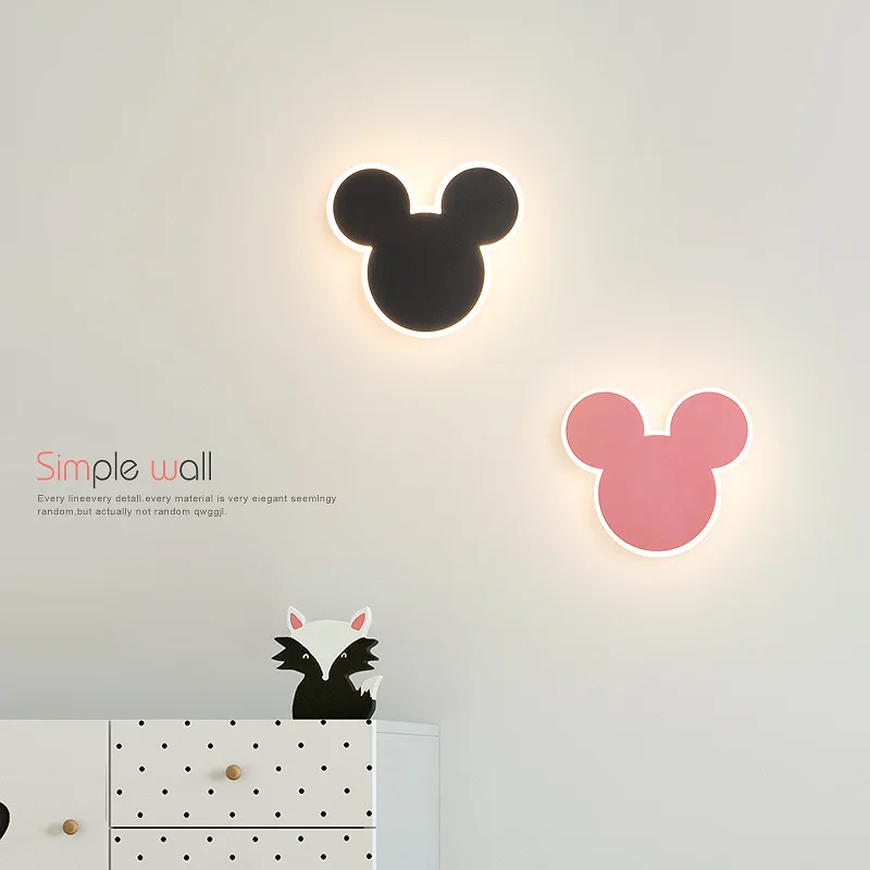 Lámpara de pared de Mickey Rabbit para dormitorio, luz de cabecera para niños y niñas, decoración de guardería, luz de pared de fondo para