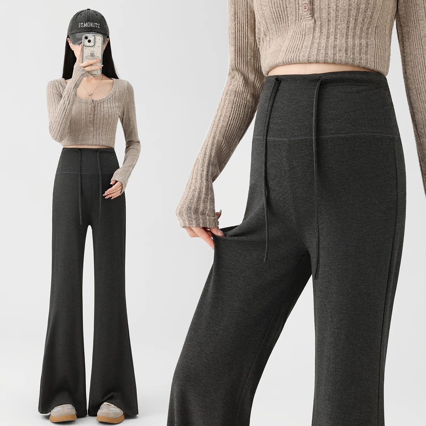 2025 New Maternity Flared Trousers for Autumn - Stomach-Friendly Spring/Autumn Wide-Leg Pants for Pregnant Women Youth Pregnancy