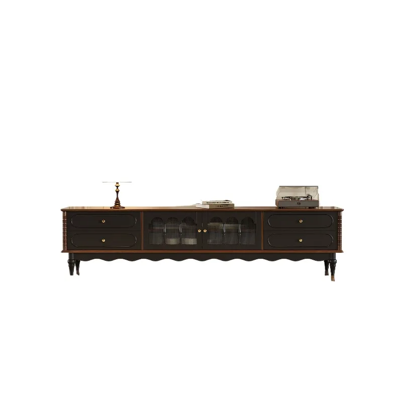 

French retro solid wood TV cabinet vintage style high-end TV cabinet American living room combination cabinet