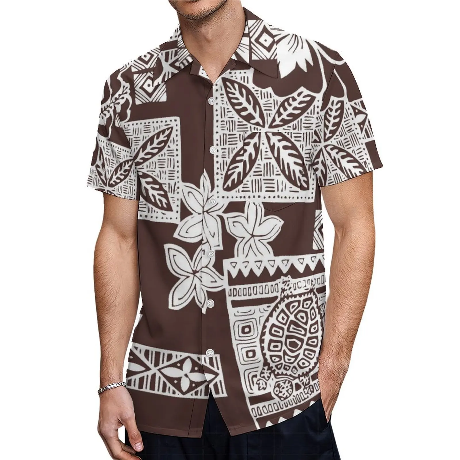 Hawaii Women's Ruffle Bottom Dress MUMU Samoan Tribe Men's Shirts Tops Customized Polynesian Island Couples Costume