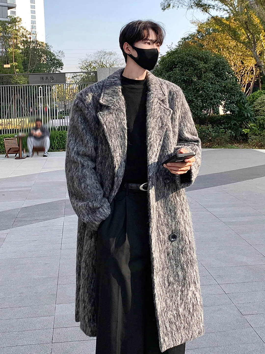 Men's Woolen Suiting Coat Medium Length Thick Outerwear Winter Fashion Business Style Long Sleeve Single Button Closure