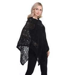 Vrouwen Lente Herfst Sjaal Dame Gebreide Twee Manier Wrap Effen Kleur Trui Losse Holle Trui Herfst Poncho Groothandel Drop Ship