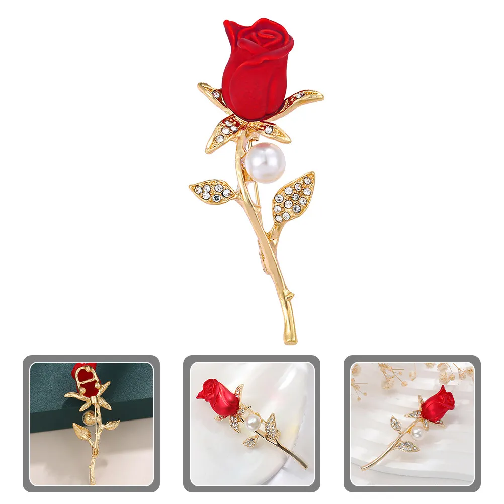Exquisite Rose Brooch for Women Fine Workmanship Solid Metal Brooch Pin Romantic Elegant Gift for Valentine Birthday Wedding