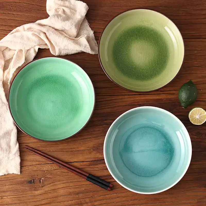 Plato de cerámica japonés de 8 pulgadas, bandeja para ensalada de frutas para el hogar, inventario de desayuno, plato redondo para restaurante, salmón, Sashimi, plato de comida diaria