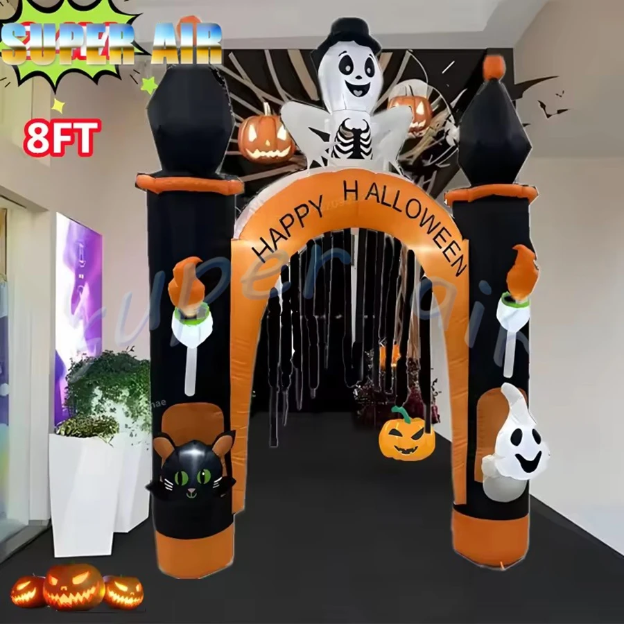 Arco inflable de Halloween/modelo de gato calabaza con decoración grande y ligera para exteriores, adorno de vacaciones, accesorio para patio