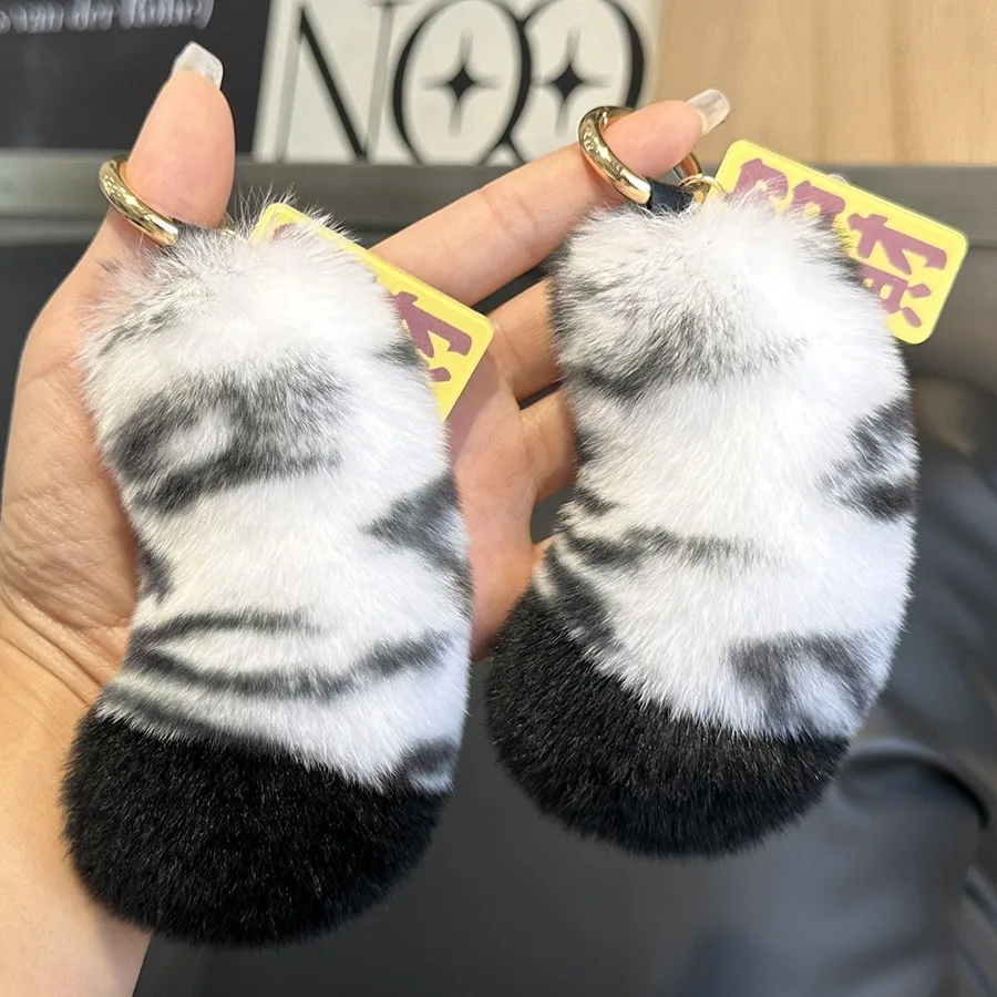Tiger tail pendant keychain real otter rabbit fur car keychain pendant cute plush couple gift backpack bag hanging ornament