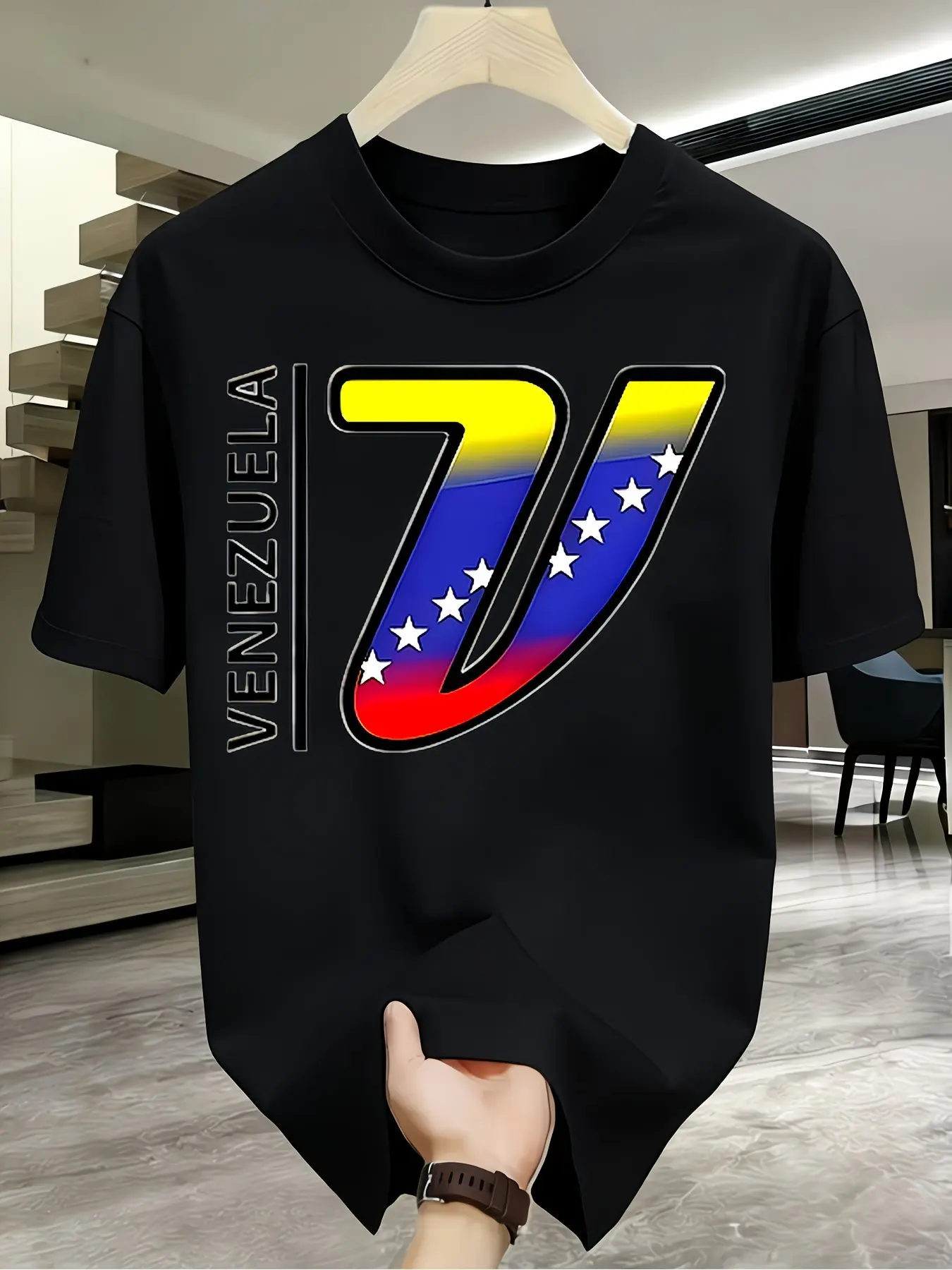 Venezuela Flag V Design Patriotic Short Sleeve T-Shirt for National Day Funny Graphic Tees Perfect Gift Idea for Birthday Holiday Or Casual Attire