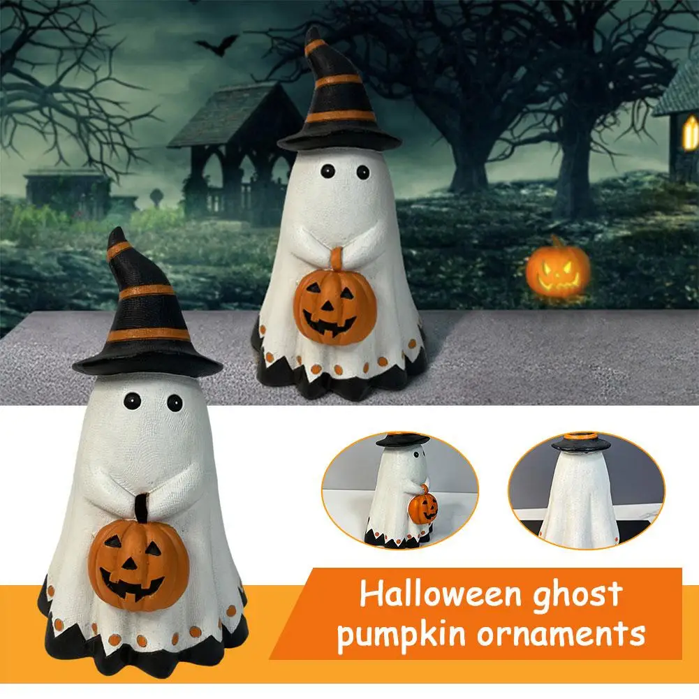 

Ghost Pumpkin Figurine Halloween Sculpture Resin Spooky Figure Prop Ornament Home Decoration For Bookshelf Windowsill Bedro Q5E7