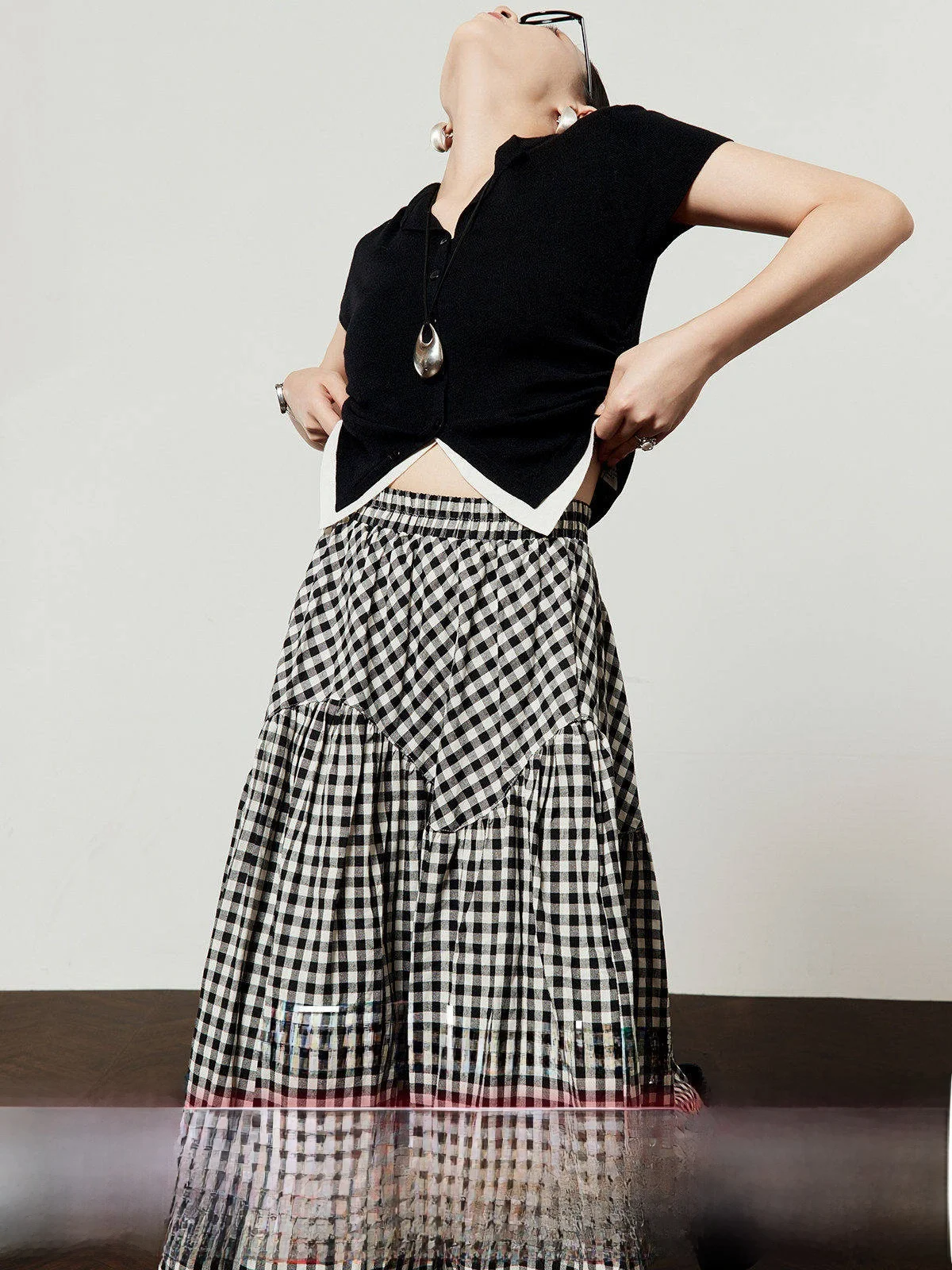 

Bla High Waist A-Line Midi Skirt Women's Cheered Design Versatile Umbrella Skirt Spring Summer New Arrival Casual Sle