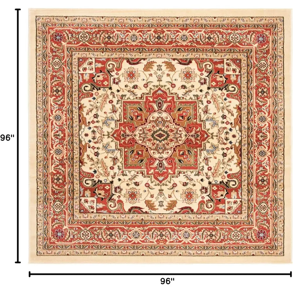 Ivory & Rust 8' Traditional Oriental Rug, Non-Shedding, Easy Care, Suitable for Living Room & Bedroom High Traffic (LNH330R)