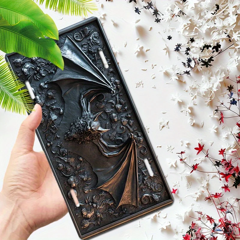 [JIT] Vintage Bat Aluminum License Plate Cover - Decorative Auto Front Accessory, 1pc, 6x12 Inch, Pre-Drilled, Corrosion Resista