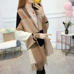 Chic and Warm Capes & Ponchos with Sleeves for Women 2024 New Arrival Thick Knit Fringed Shawl and Scarf Comfort Poncho Q419