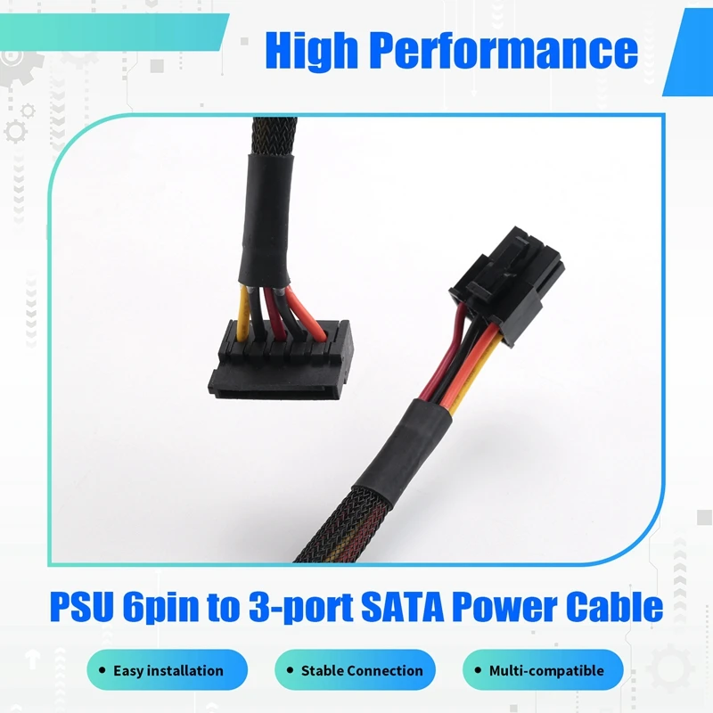 Modular PSU 6Pin to 3-Port SATA Power Cable 18AWG Wire 80cm for NP ECO Series-DTD2