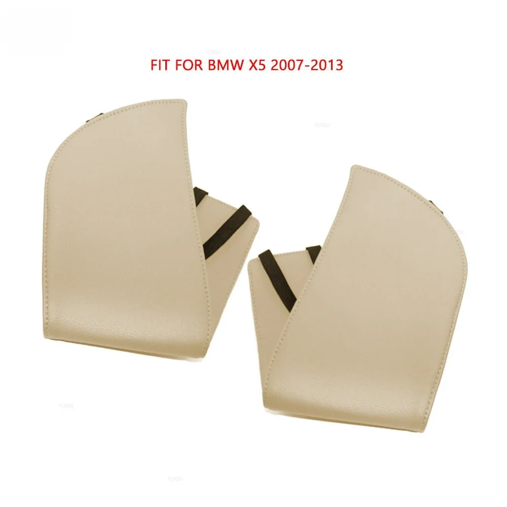 2PCS Beige Tan Leather Center Console Armrest Lid Cover Skin for BMW X5 2007-2013 Car Center Console Lid Armrest Leather Pack(2)