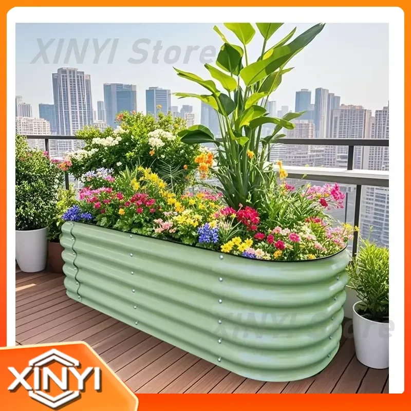 for Modular Corrugated Stainless Steel Powder Coated Elevated Garden Pot Kit Durable Eco Friendly Raised Planter for Home