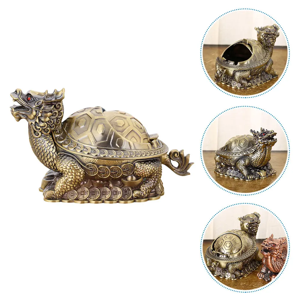 

Ash Tray Windproof Ashtray Creative Household Vintage Holder Coffee Table Dragon Turtle Decor Office Home