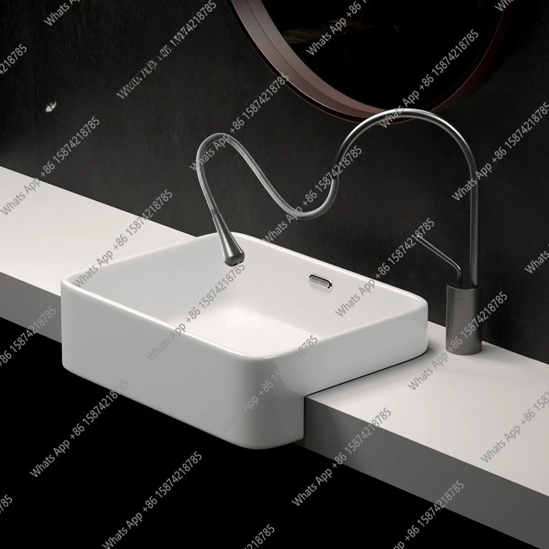 

German semi-embedded countertop basin hotel semi-hanging countertop basin small apartment narrow countertop ceramic basin in the