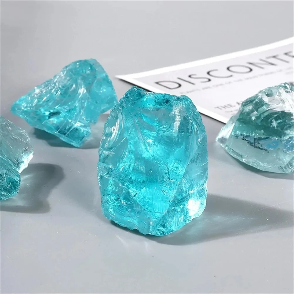 Natural Sea Blue Glaze Tumbled Crushed Glass Gemstones, Decorative Vase Filler for Fish Tank Landscaping & Home Decor view 6
