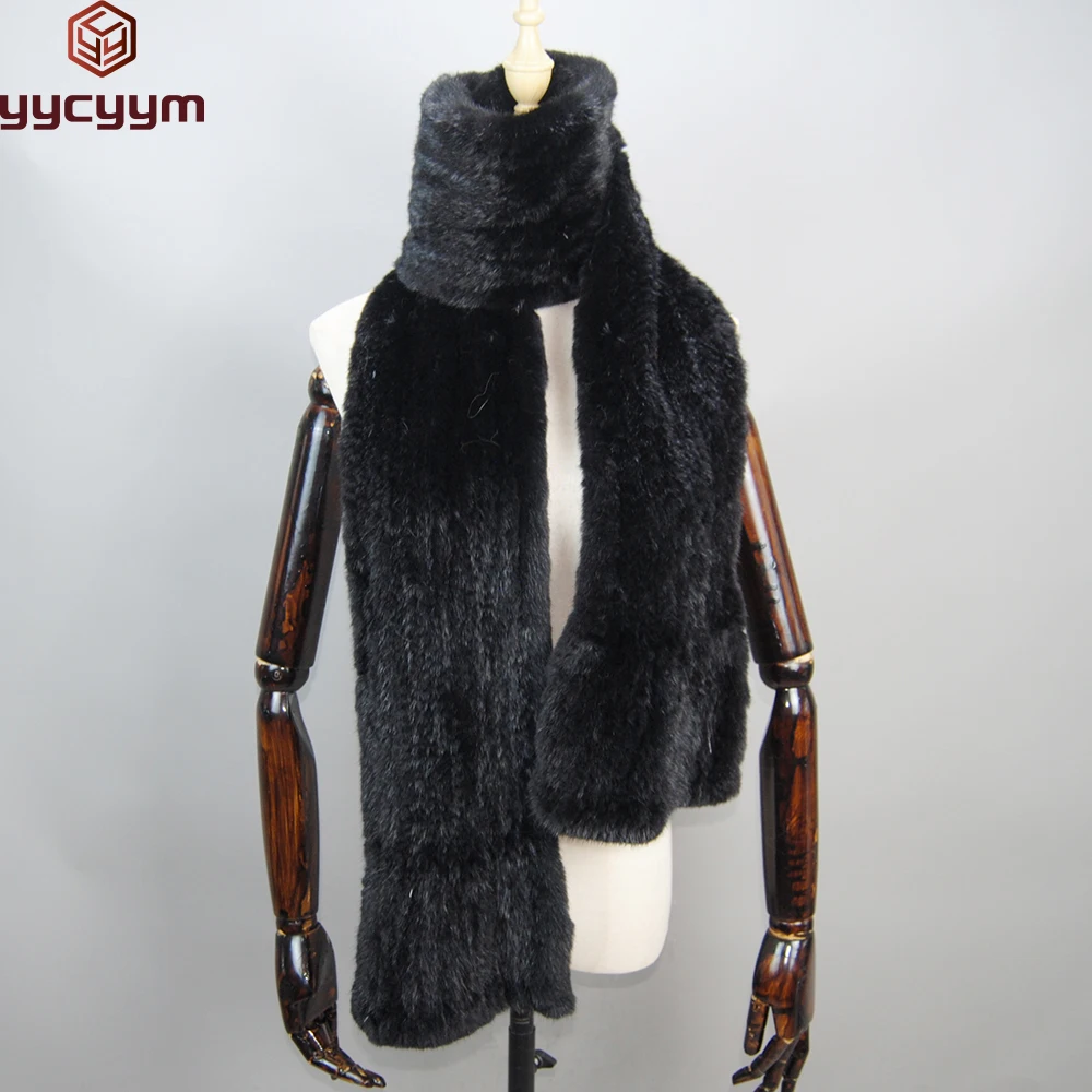 Luxury Women Winter Warm Long Style Natural Mink Fur Scarf For Lady Genuine Fur Neckerchief Handmade Knit Real Mink Fur Scarves