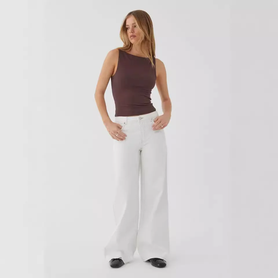 

High Waist Straight Leg Wide Leg Loose Fit Women's Jeans Dir Pink Color Ultra Thin Denim Fabric Long Pants Autumn Season