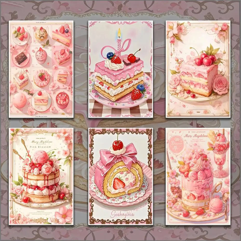 Pink Small Cake Cute Poster Home Living Bed Room Bar Hallway Sticky Wall Art Printing Aesthetic Decor