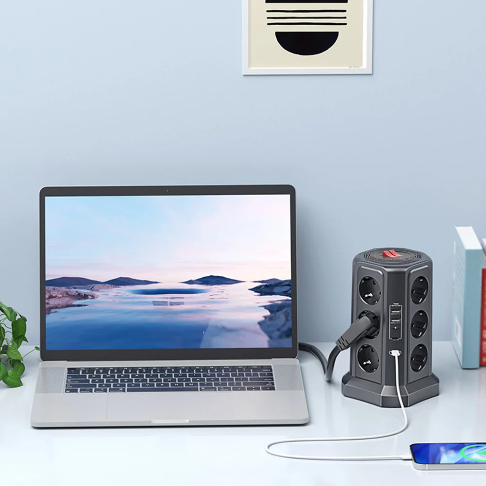 

EU 12-bit Multi Power Strip 4000W 16A with 1.8M Extension Cable Universal Socket 2 USB A and 2 USB C Ports PD20W for Home Office