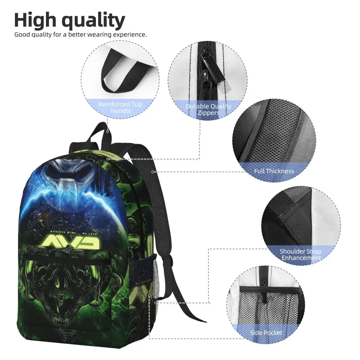 Alien Vs Predator Horror Science Fiction Comics Backpack Student BookBag Kids School Bag Computer Shoulder Bags for Men Women