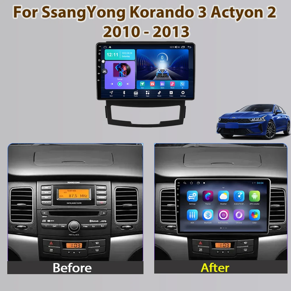 Car Radio GPS Navigation For SsangYong Korando 3 Actyon 2 2010 - 2013 Auto Multimidia Video Player Screen 2din DVD Head Unit